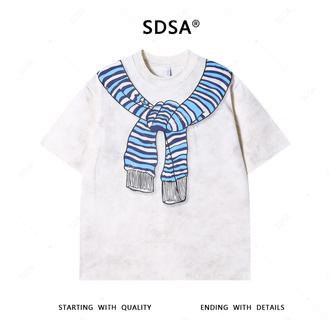 T4120高级感新款男士简约满天星手绘披肩印花短袖T恤百搭圆领宽松