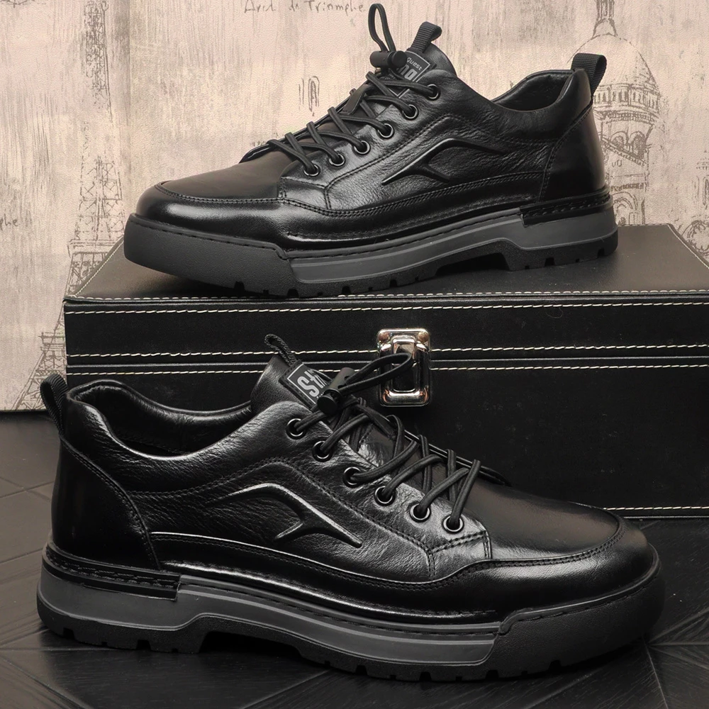 真皮头层牛皮板鞋韩式休闲皮鞋秋季商务皮鞋低帮冬季厚底男士商务