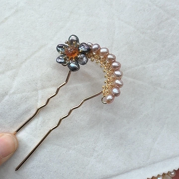 淡水珍珠发饰银S925镶嵌