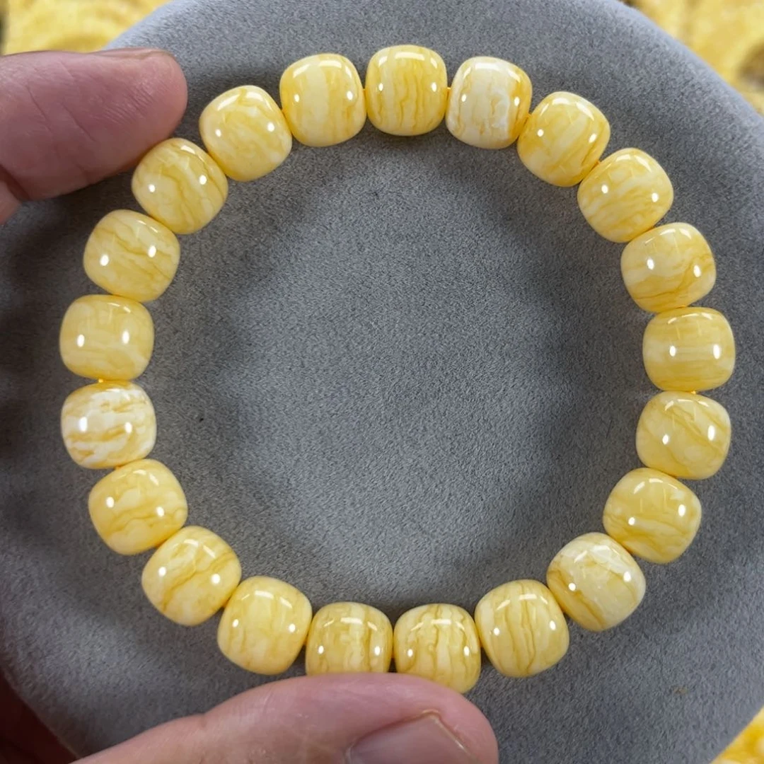 蜜蜡手串未镶嵌乌料焦皮同料白蜡橘红纹虎皮