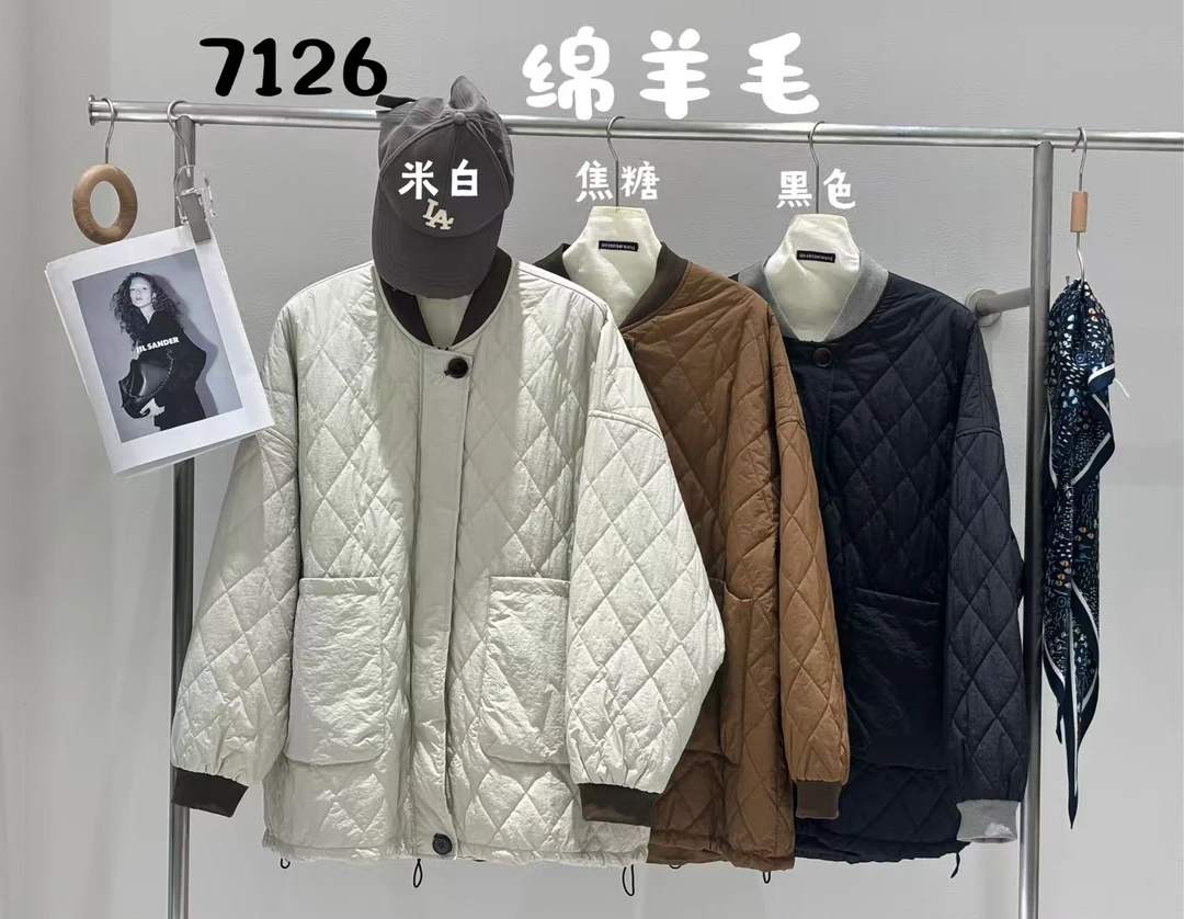 秋冬羊毛保暖轻盈中长款棒球领宽松型棉服外套