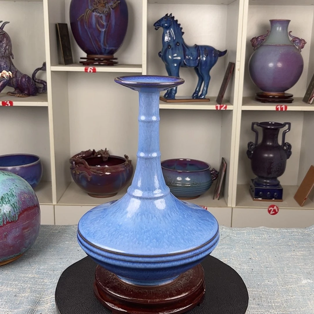 瓷片竹节瓶手拉坯炭烧