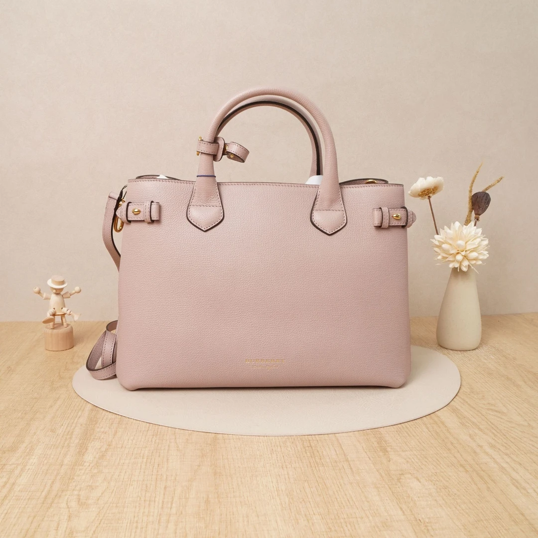 95新 BURBERRY/博柏利 博柏利拼色手提包粉色/肩带/尘袋DS030001