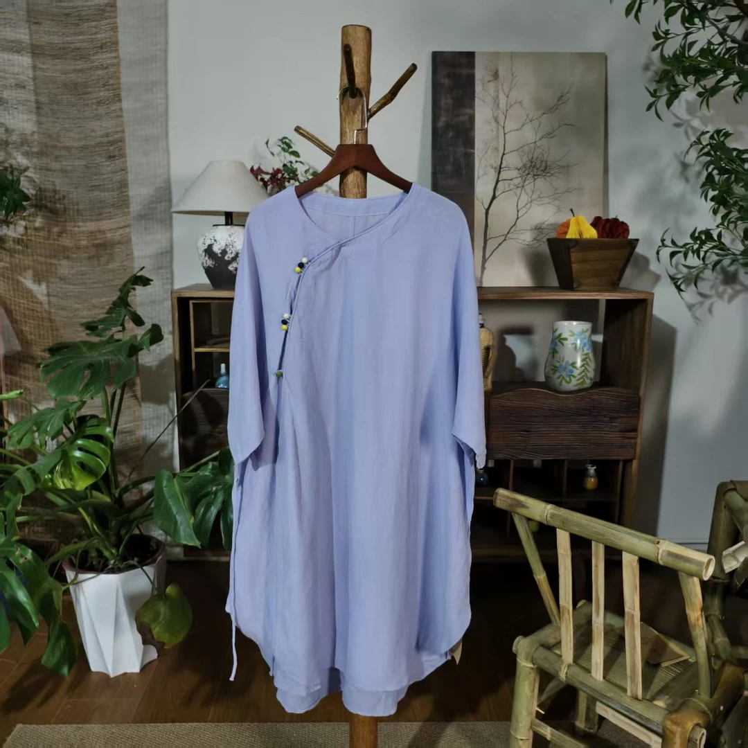 【大梅子推荐】设计款亚麻蘑菇扣袍子MXA8281C