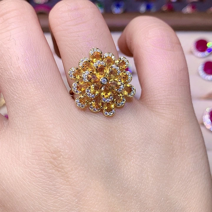 黄晶戒指银S925镶嵌11111