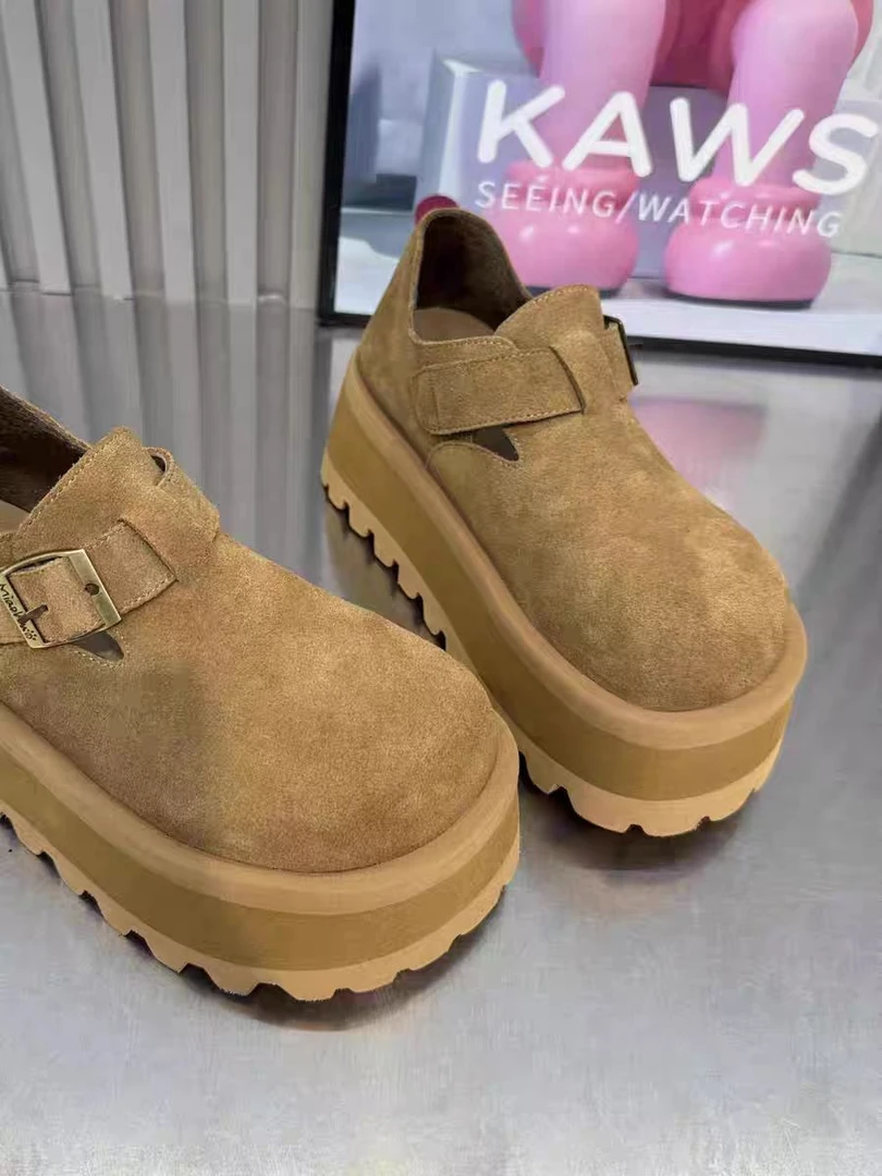 厚底博肯鞋女秋冬新款丑萌大头一脚蹬增高乐福鞋1206