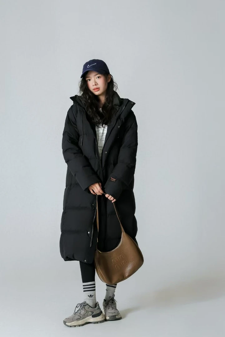 90鸭绒连帽加厚羽绒服纯色长款韩版长款鸭绒商务潮男女同款情侣款