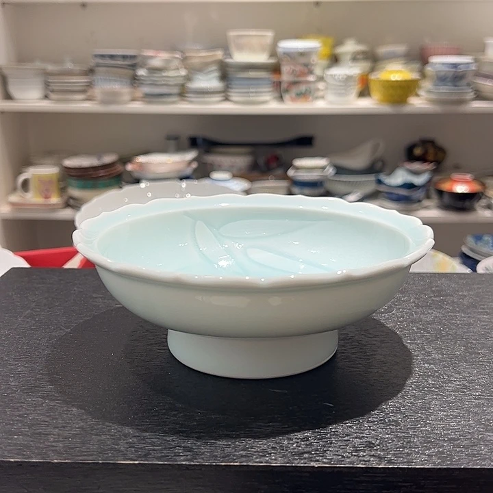 @***常瓷竹子葵口高足大果子钵1个