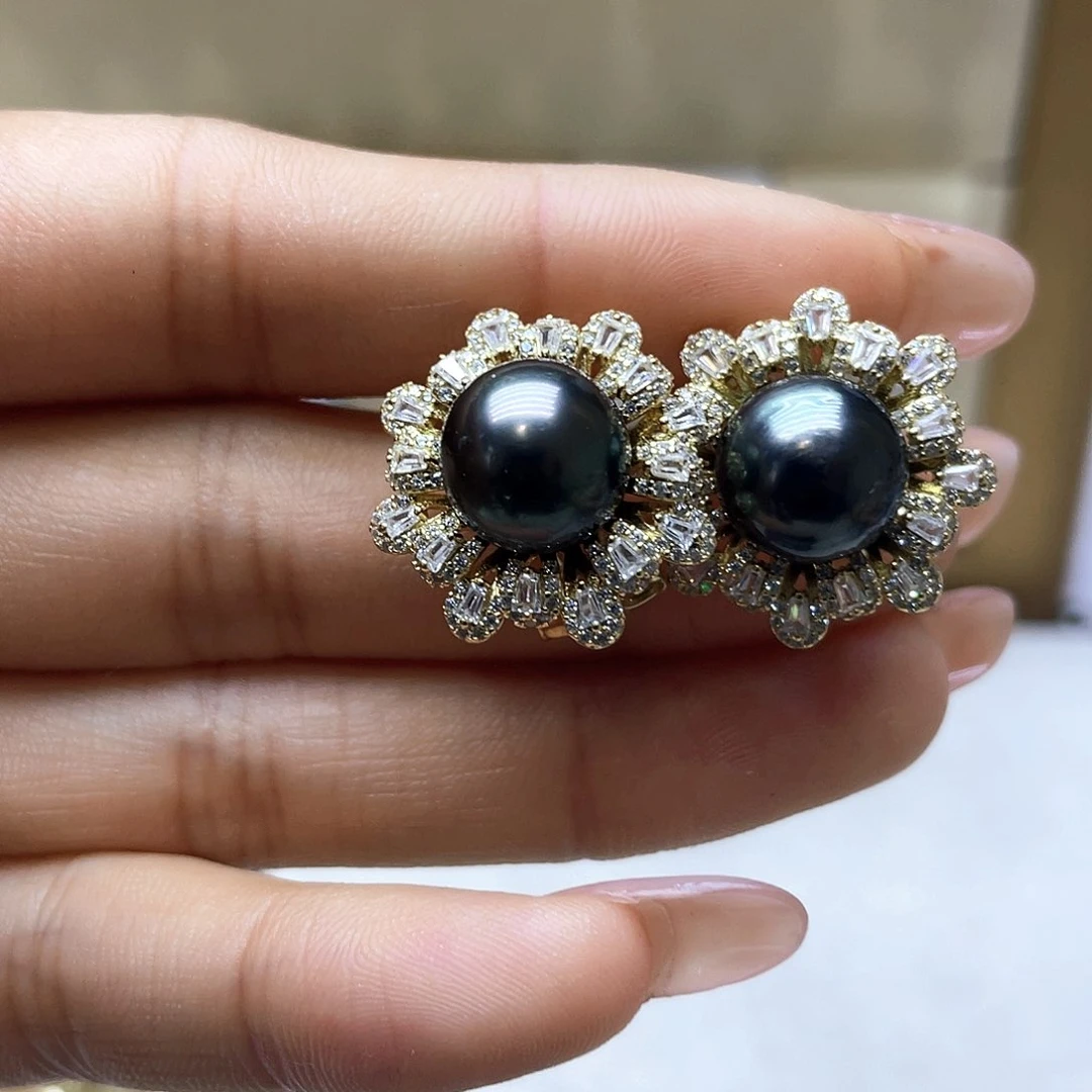 海水珍珠耳饰银S925镶嵌