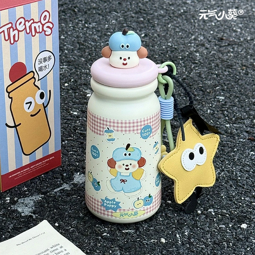苹果狗杯子2025新款女生高颜值可爱保温杯316不锈钢学生吸管水杯