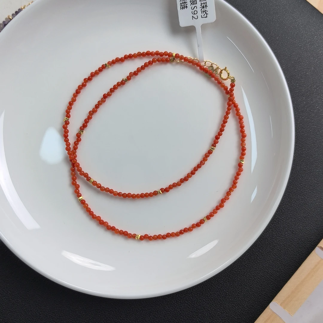 【珠宝厂长】约2.2mm南红玛瑙圆珠碎银S925银扣头项链43+3cm