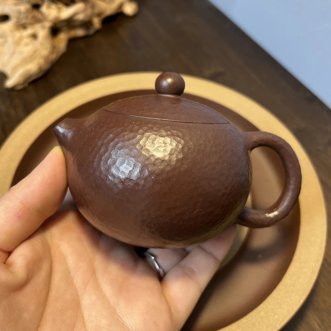 宜兴原矿紫砂壶半手工制作紫泥150CC捶打纹西施壶