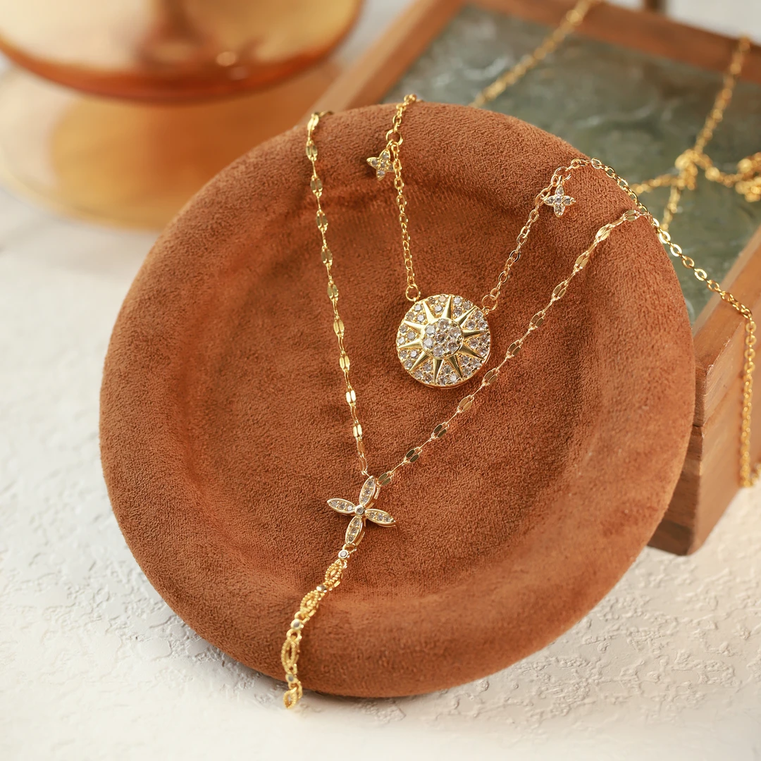 合金项链 超闪八芒星罗盘项链2025年新款流苏十字架四叶草锁骨链