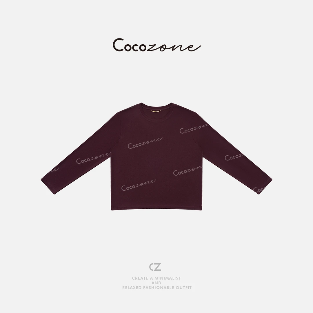 COCO ZONE 刘一一 【醋酸混纺】慵懒感纯色圆领长袖T恤CD1A0759