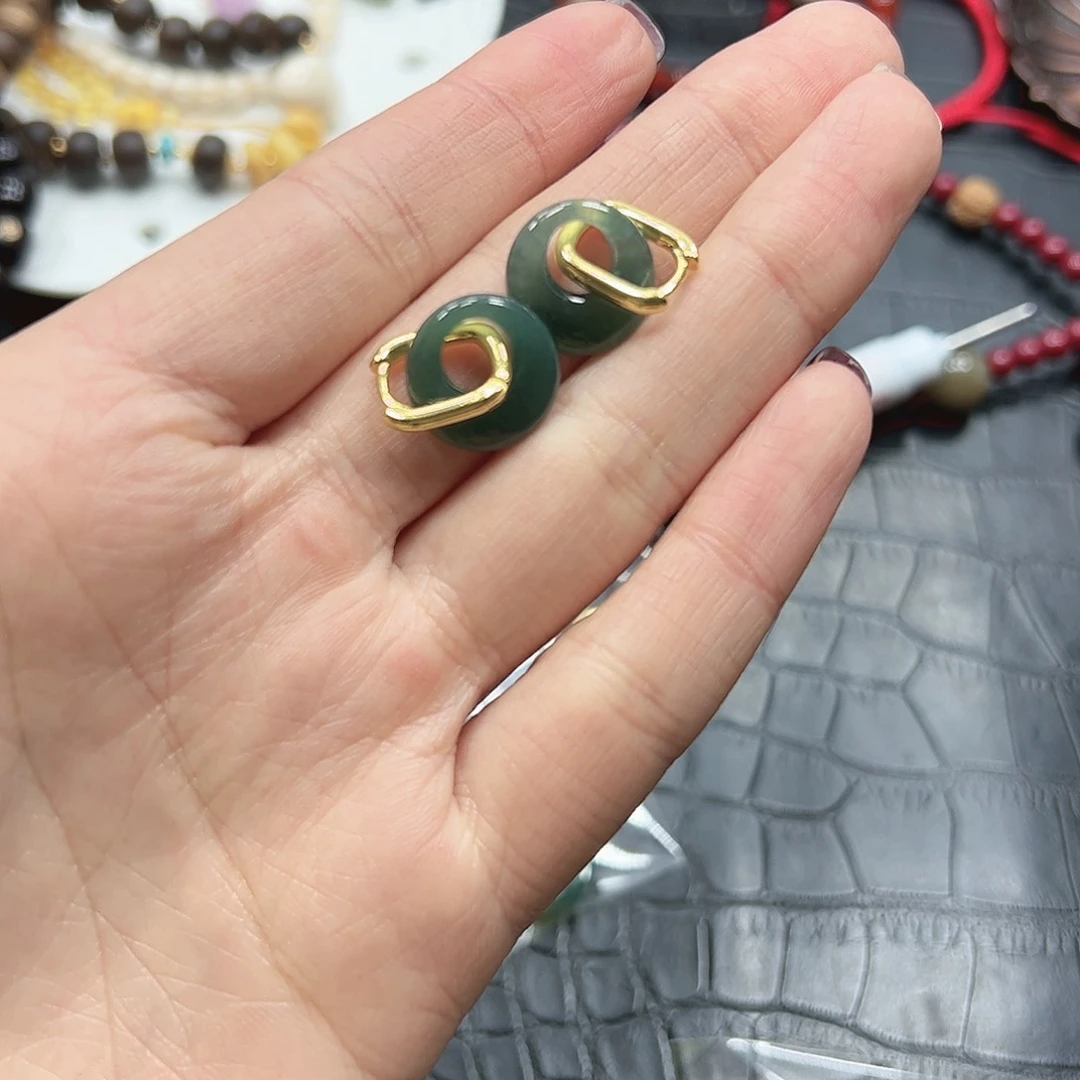 烟晶手链22K金镶嵌翡翠平安扣耳饰