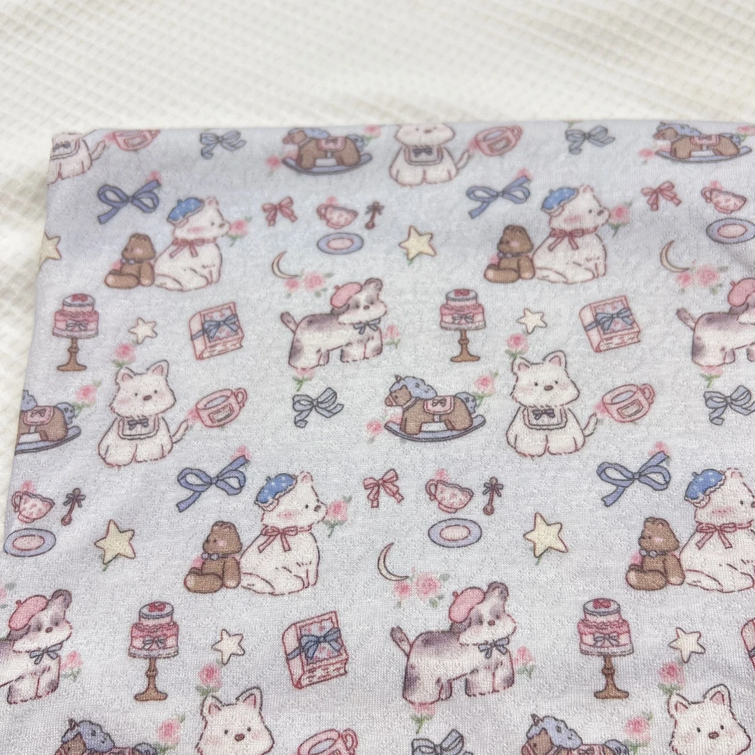 T436纯棉双层提花针织布料制定小卡通针织布一米宽1.75