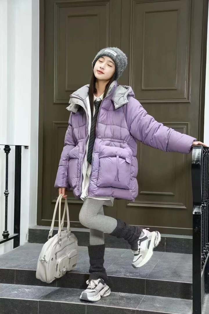 2004女大童时尚连帽加棉加仿兔毛加厚一件过冬棉衣外套