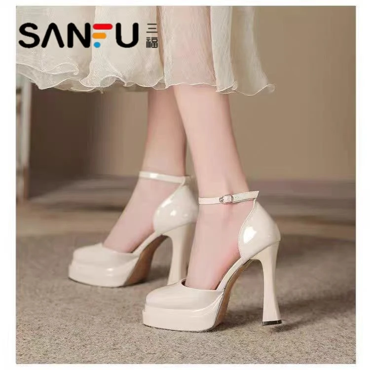 三福法式玛丽珍高跟女鞋婚鞋防水台性感欧若风百搭2025新款小个子