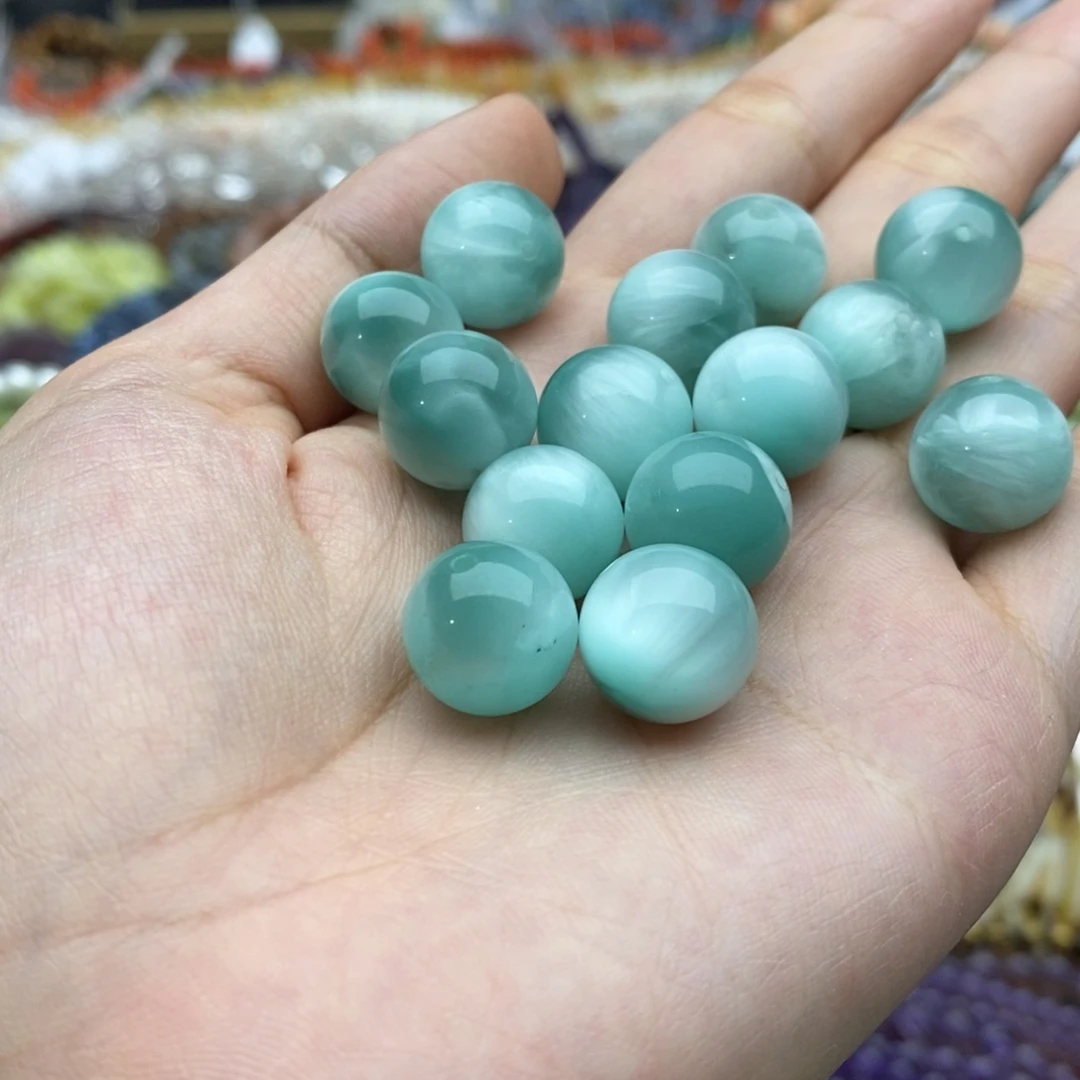 未镶嵌玛瑙/玉髓珠宝半成品一个天然12.5+mm绿海纹单珠