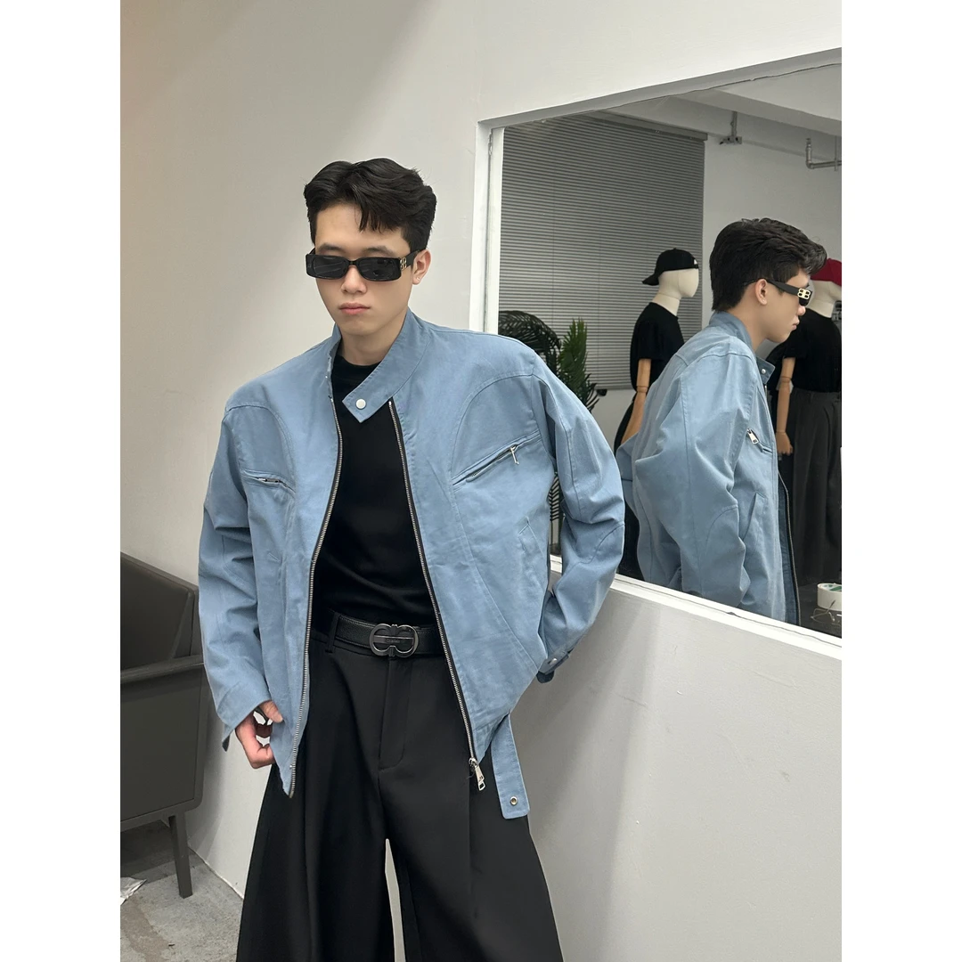 秋冬男装水洗夹克立领宽松型时尚免烫短款男士做旧外套HJHJ5757