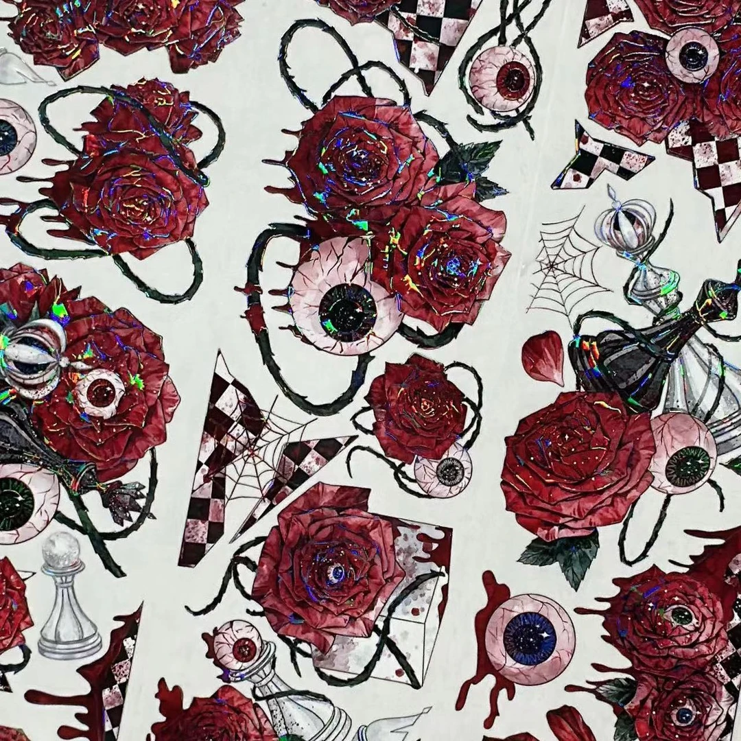 玫瑰棋盘暗黑复古眼花自粘贴pet胶带手帐拼贴diy流沙麻将定制网红