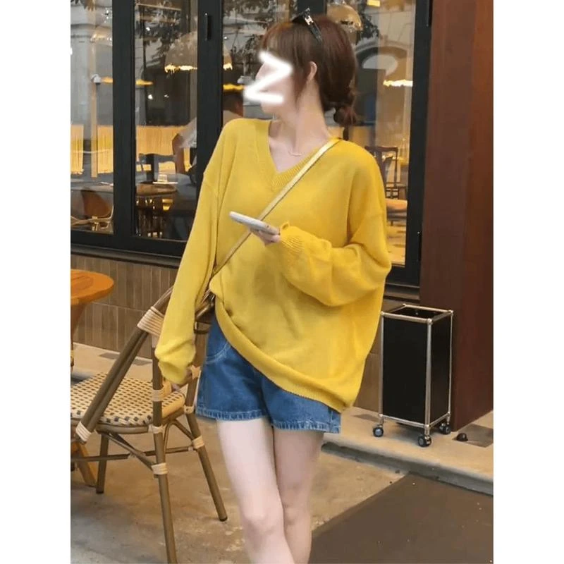 秋季新款韩版宽松V领上衣短裤两件套女时尚套装遮肉减龄2025