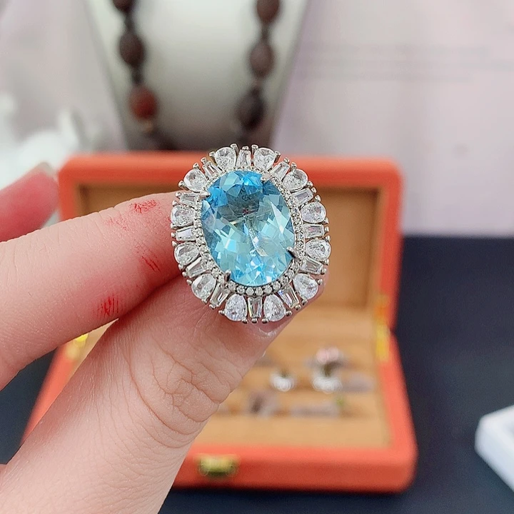 托帕石戒指银S925镶嵌