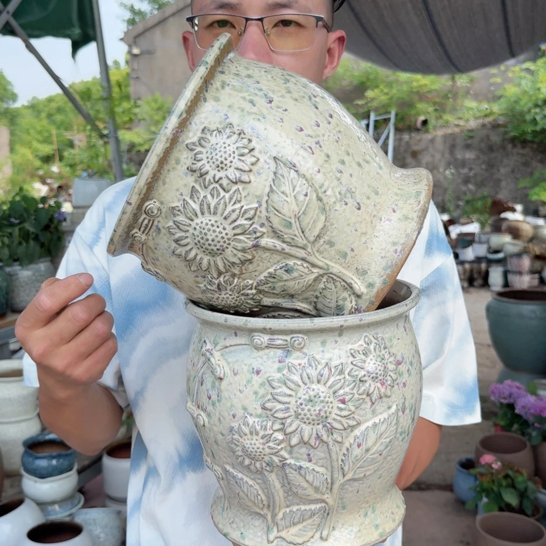 紫砂花盆口20高20（两个太阳花彩色两个