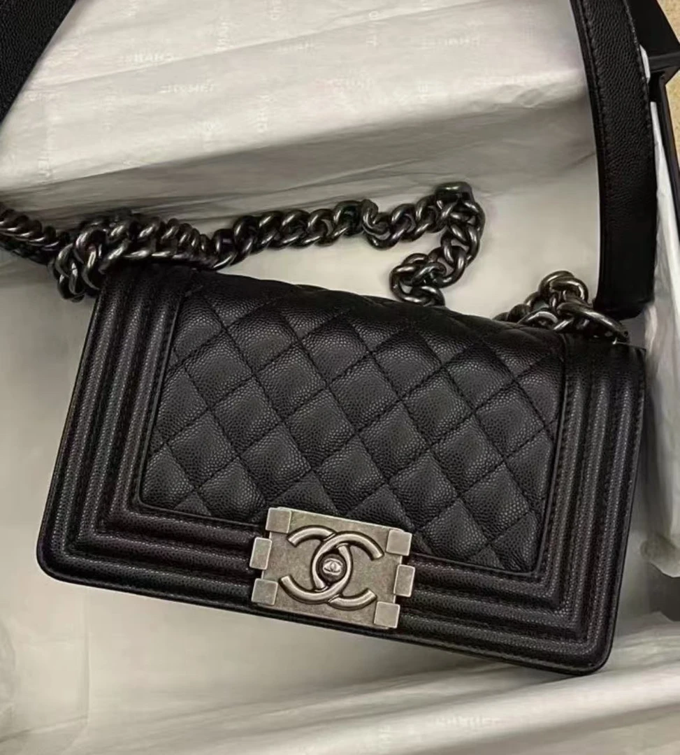 99新 Chanel/香奈儿 多多奢品/香奈儿荔枝牛黑银leboy斜挎包/99新