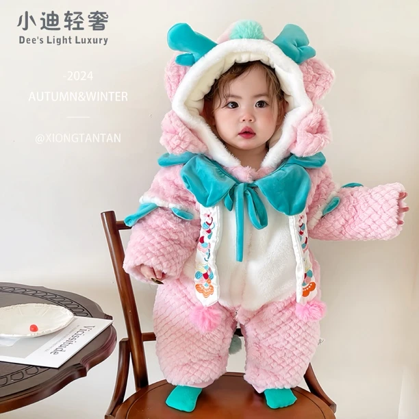 冬季新款宝宝汉服婴儿过年战袍连体衣宝宝加绒加厚拜年洋气外出服