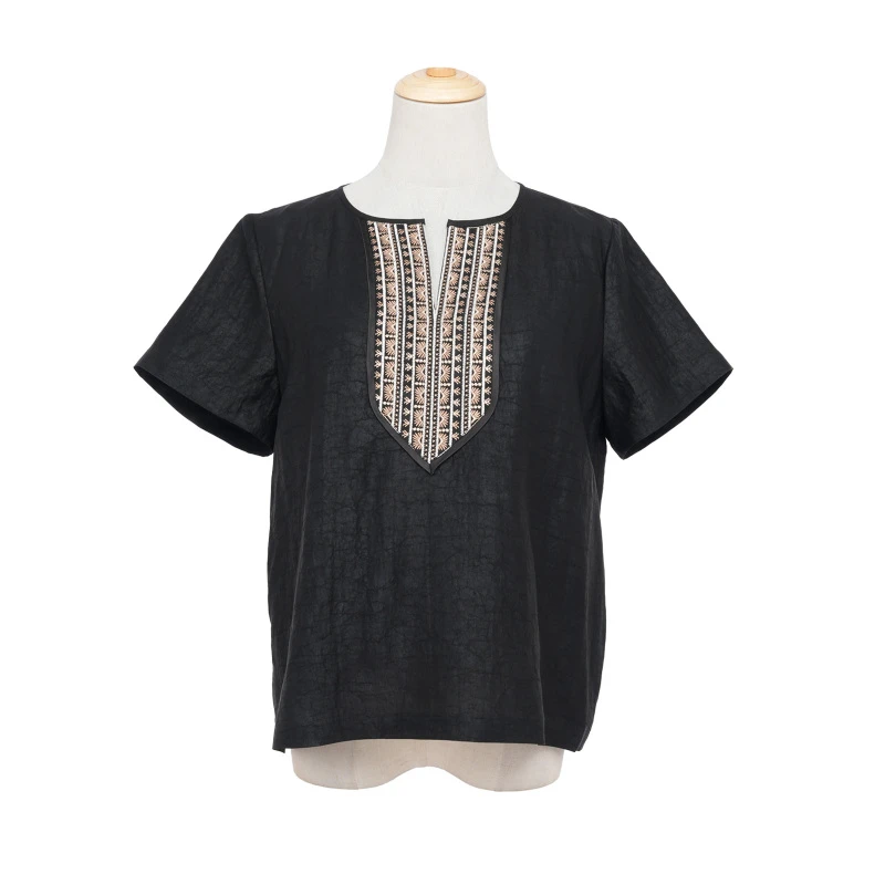 [灵犀]FY8150402香云纱龟纹休闲短袖上衣