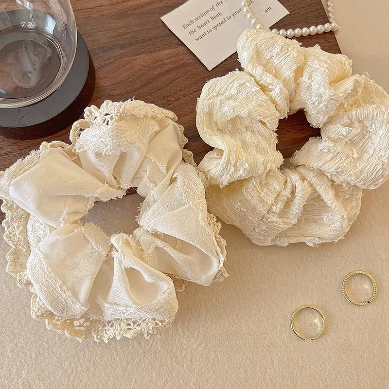 韩系白色蕾丝边发绳大肠发圈今年新款头绳时尚甜美发圈百搭头饰