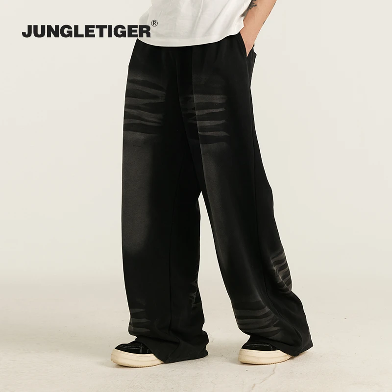 丛林老虎美式水洗直筒运动卫裤男垂感高街休闲裤阔腿百搭长裤女