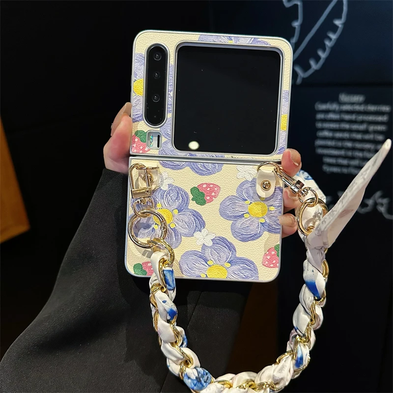 guyo适用蓝花华为Purax折叠手机壳斜挎绳pocket2手提novaflip/p50