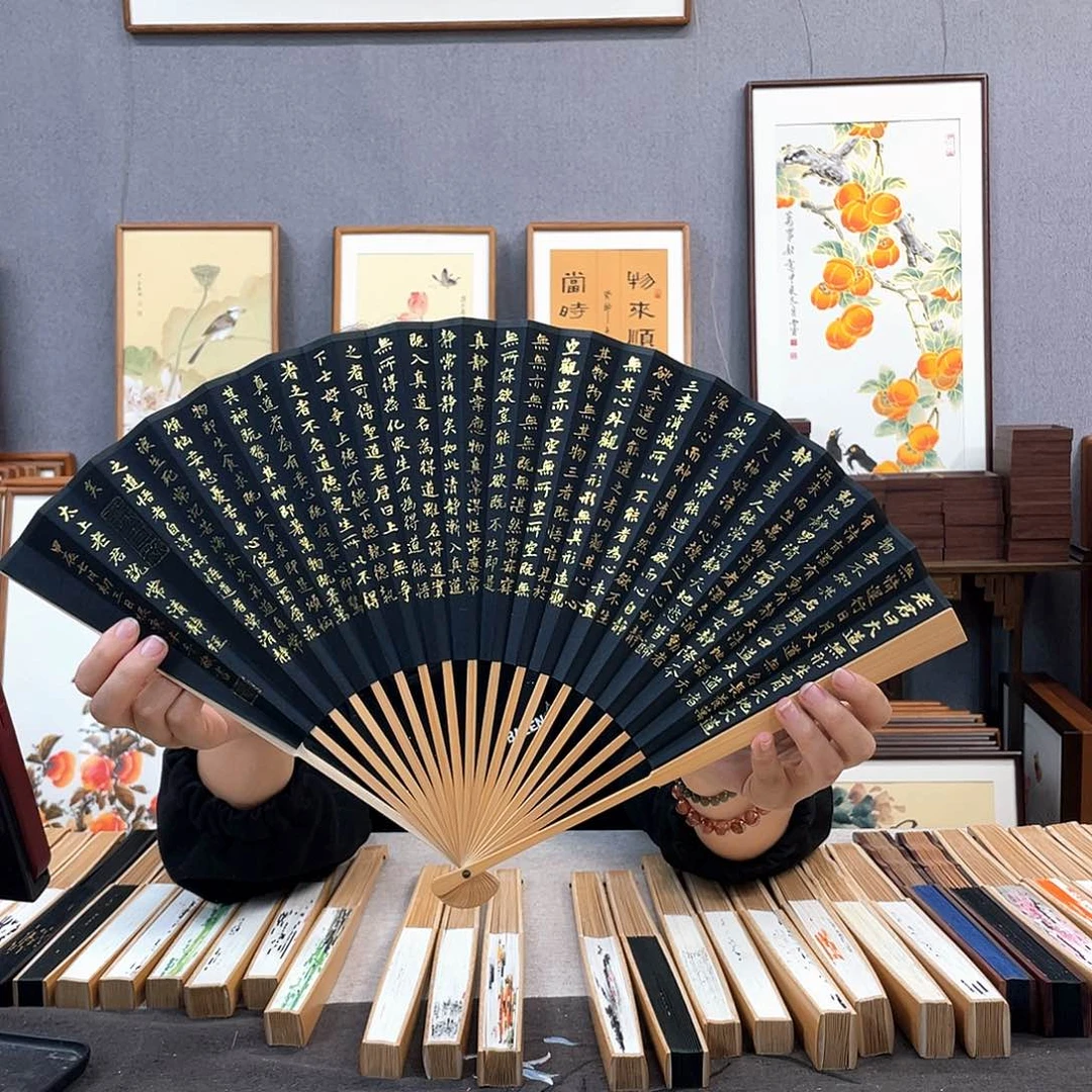 国画95寸玉竹-纯手绘-文玩扇骨（默认粘好）清净