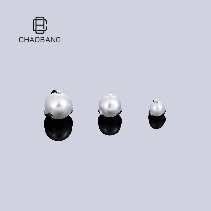 chaobang/潮邦 钛合金耳饰 三爪珍珠耳钉钛合金平底养耳洞耳骨钉