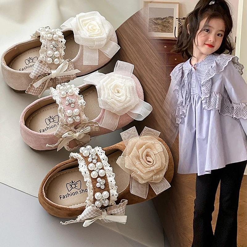 女童小皮鞋2025秋季新款软底防滑休闲鞋小女孩韩版时尚花朵公主鞋