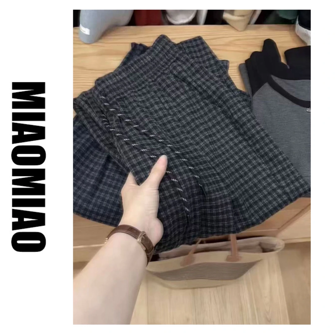 苗苗家巨好穿！韩系复古经典格子秋冬毛呢显瘦直筒裤#6648