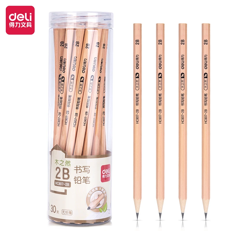 Deli/得力HC907-2B_原木六角杆2B铅笔(混)(30支/桶)