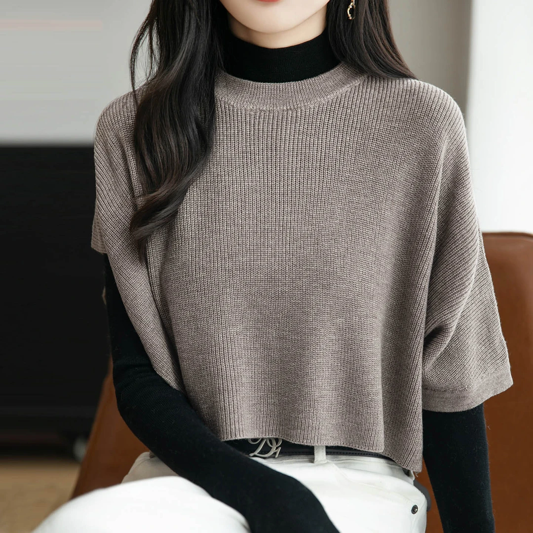 圆领精纺羊毛衫女秋季短款叠穿毛衣宽松显瘦不规则百搭针织衫上衣