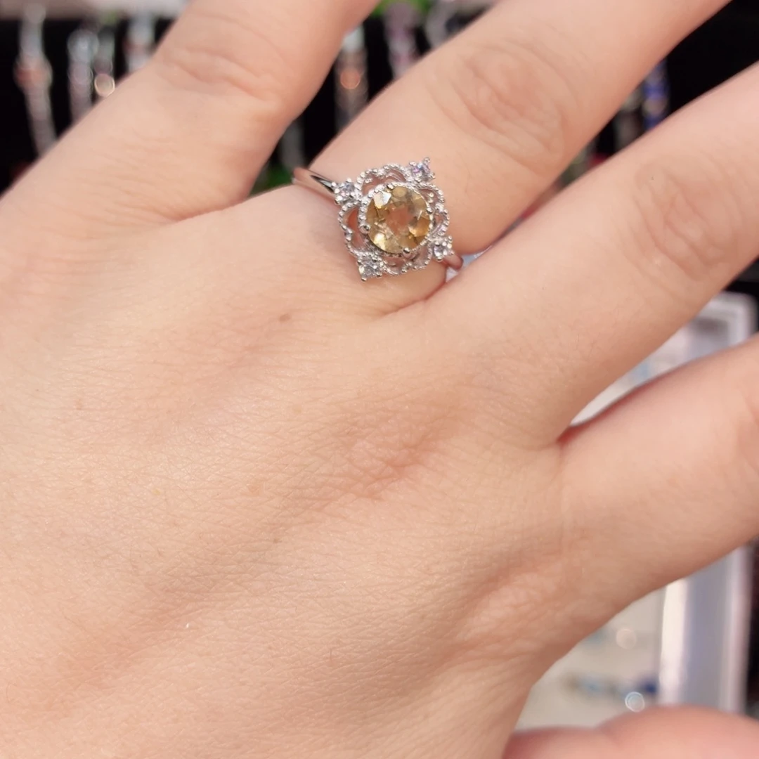 黄晶戒指银S925镶嵌