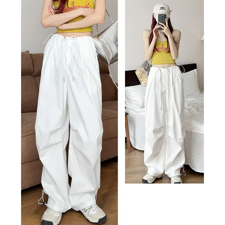 DIDORSSBO夏季女款薄款高腰显瘦垂顺拖地褶皱直筒休闲伞兵裤F682