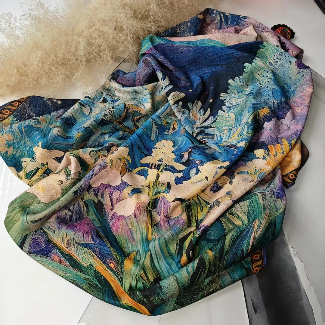 新款【画晚晴】140*140重锻黄金萝老料香云高货重磅国风高端丝巾-B6