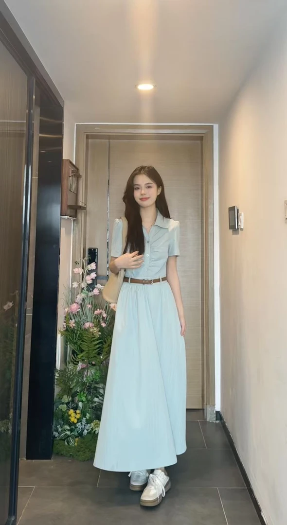 AN.XIN【慵懒周末】法式高级感时尚  气质Polo领收腰连衣裙1180