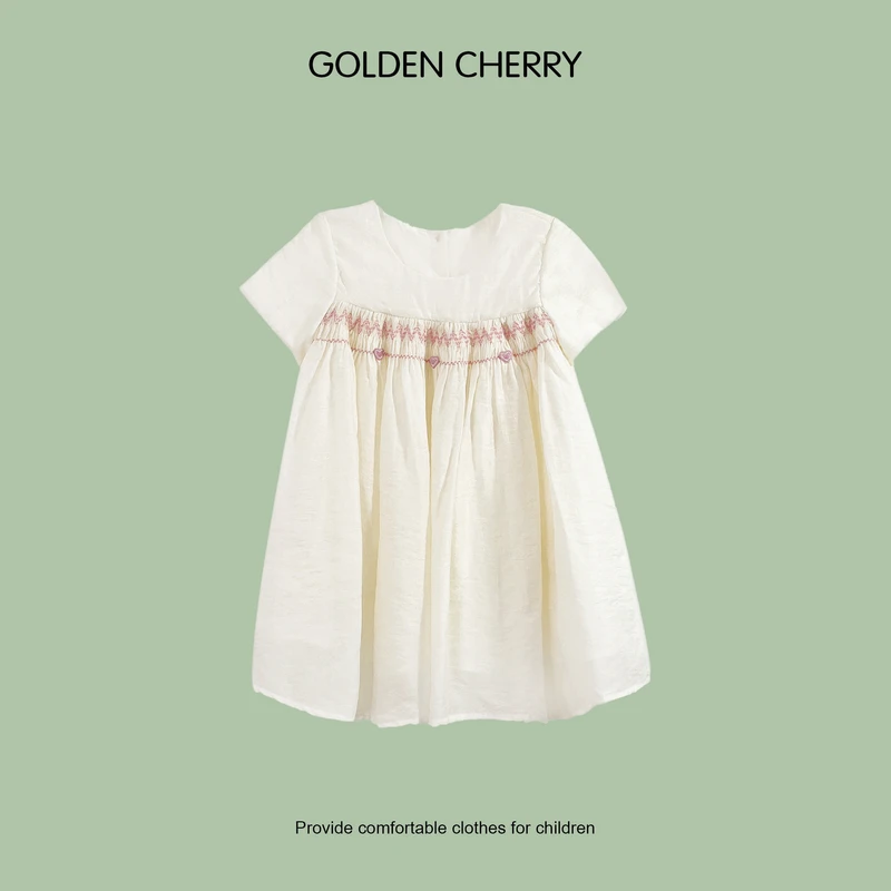 【金樱桃Golden cherry】小童粉色横杠小花连衣裙688025