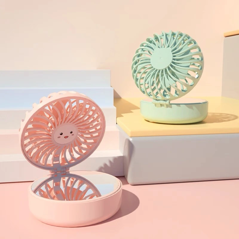 新款便携迷你小风扇usb折叠旅行补妆镜三合一美妆镜充手持小风扇