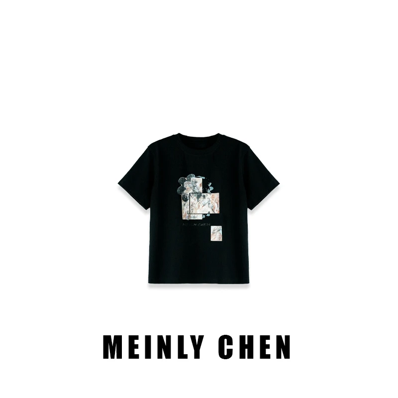 【MEINLY CHEN】【印花T】高端设计师款春夏印花圆领百搭T恤8252213