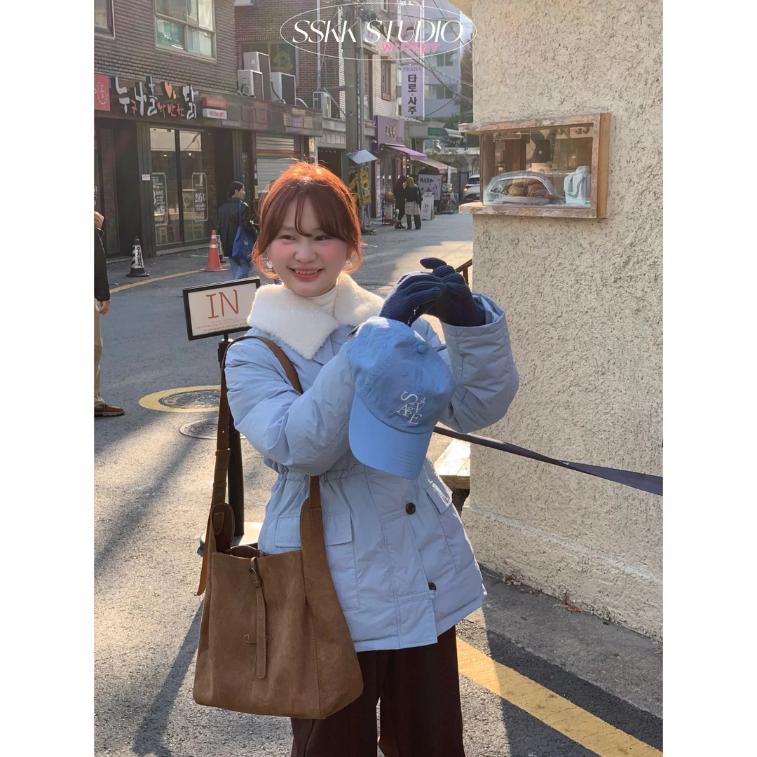 KMZY/KMZY山_山【冰岛冬季】微胖韩版翻领毛毛领收腰中长款棉服外套