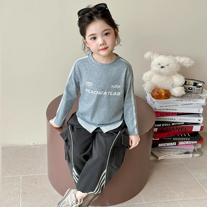 女童超好看韩系套装春秋季2025新款儿童宝宝洋气运动风长袖工装裤