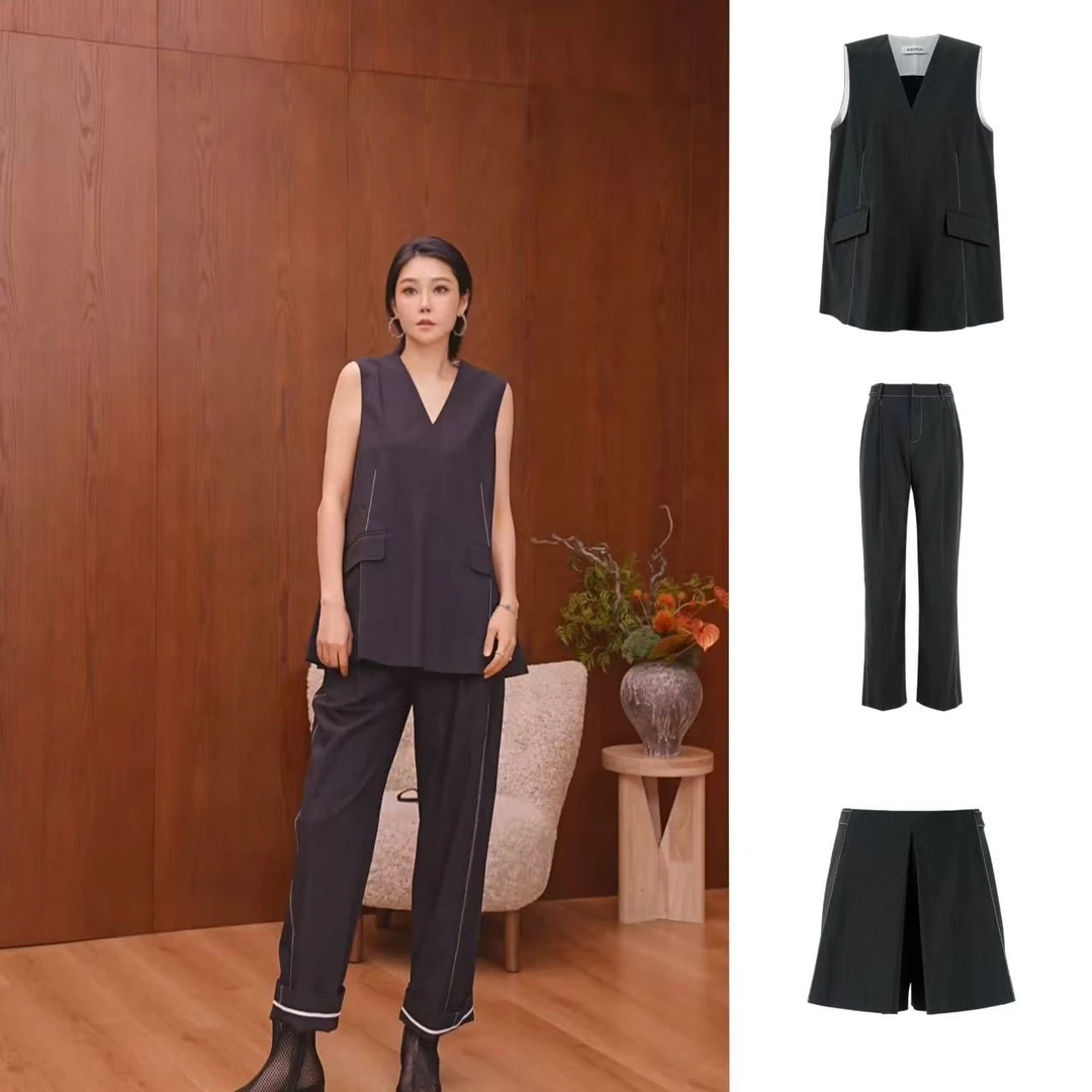 YOEYYOU西服式套头背心上衣褶涧短裤微镰刀阔型西裤